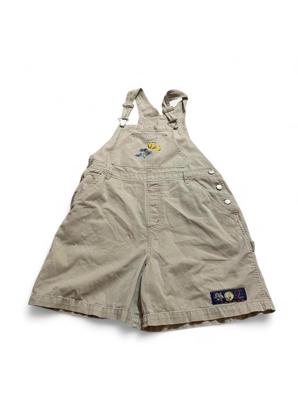 90s Looney tunes embroidered overall shorts